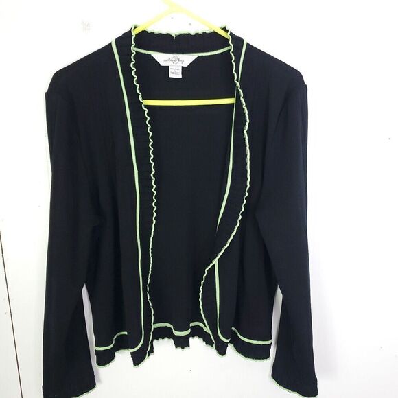 Black Sweaters - Ming Wang Sweater Womens M Acrylic Open Black Lime Trim Career Mature Modest